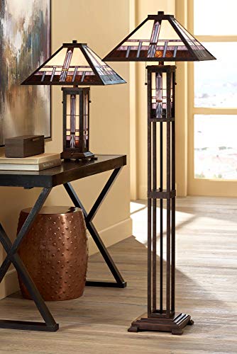 Robert Louis Tiffany Alfred Mission Tiffany Style Table Lamp With Nightlight 26" High Bronze Metal Antique Stained Glass Shade Decor For Living Room Bedroom House Bedside Home (Color May Vary) #TOP7
