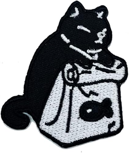Obokata Parches bordados para planchar, bonito parche de apliques de gato de dibujos animados, insignia de club social para comer y dormir, emblema