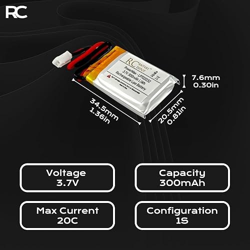 Miniatura 2 de 3.7V 300mAh 702032 20C LiPo batería polaridad positiva 1S recargable LiPo, JST-PH2.0 conector de 2 pines, reemplazo potencial para 702030 602030
