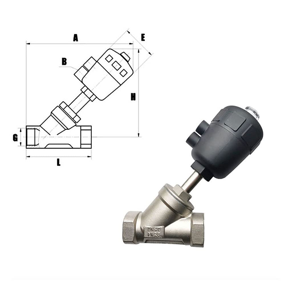 1/2" 3/4" 1" Pneumatisches Sitzventil aus Edelstahl - Eckventil mit hohem Durchfluss und PTFE-Dichtung, 1,6 MPa, normalerweise geschlossen(Double acting 1In)