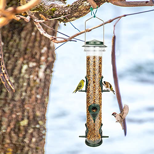 Metal Bird Feeder Tube Hanging Wild Bird Feeders Aluminum Six Port Hummingbird Feeder,1.4 Mm Extra Thick Solid Tube Transparent With Steel Hanger Great For Attracting Birds #TOP5