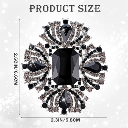 Image of Telooco Crystal Rhinestone Brooches 2.6 inch*2.3 inch Crystal Brooches for Women,Shiny Big Vintage Austrian Brooches for Women for Dance Party(Black)