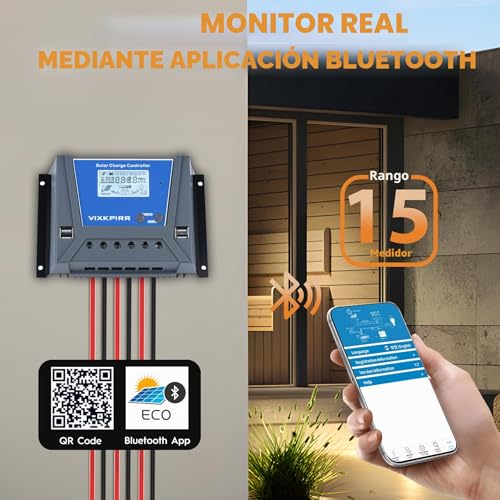 Miniatura 3 de Vixkpirr 60a Controlador De Carga Solar 12v 24v 36v 48v Automático, Pwm 60a Regulador De Carga Solar Con Sensor Ttemperatura Lcd Pantalla Retroiluminada 4 Usb Apto Muchos Plomo Ácido Y Litio Baterías