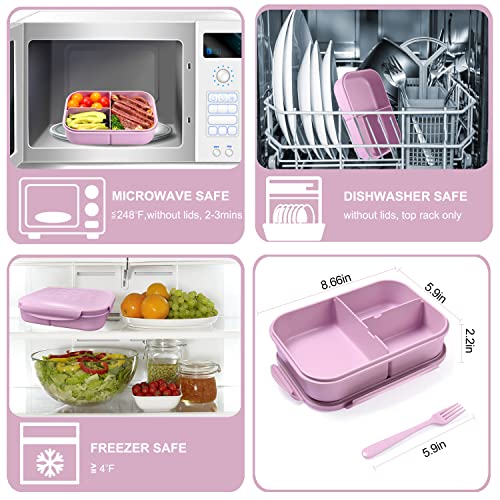 Jeopace Bento Box Adult Lunch Box,Bento Box For Adult,Lunch Containers For Adults With 3 Compartmrnts,Kids Bento Lunch Box Leakproof Microwave Safe(Flatware Included,Purple) #TOP3