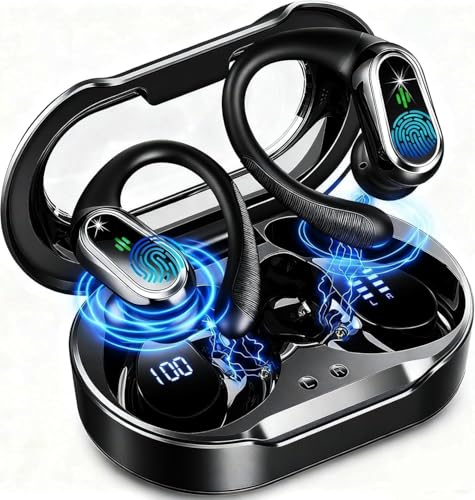 Image of Wireless Earbuds, 2026 Bluetooth 5.4 Headphones Sport, 60Hrs HiFi Stereo Deep Bass Over-Ear buds with ENC Noise Cancelling Mic, IP7 Waterproof & LED Display Earphones with Earhooks for Workout /Running
