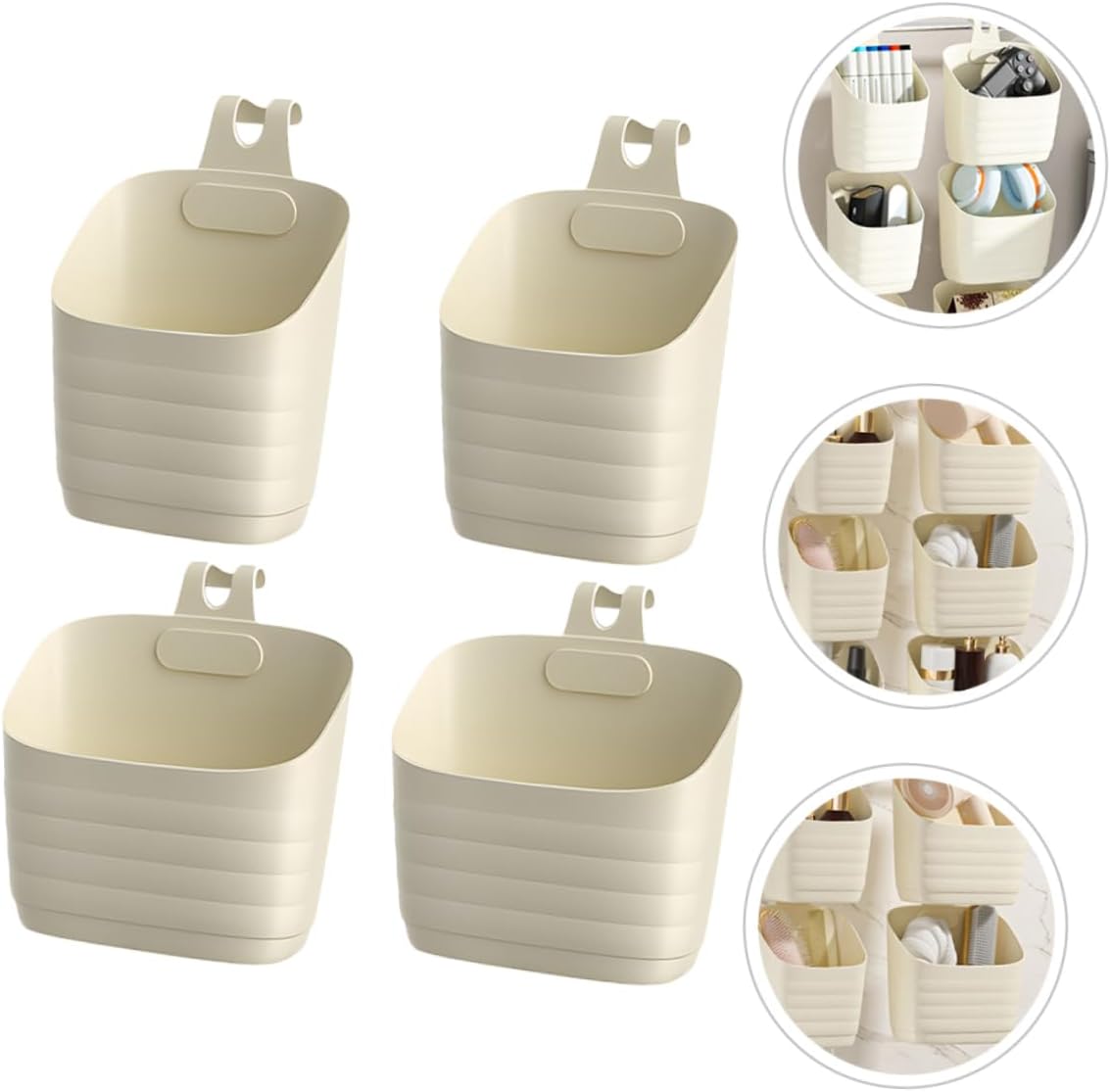 4pcs White Storage Baskets for Kitchen Wall Hanging Baskets Organizer for Shelves