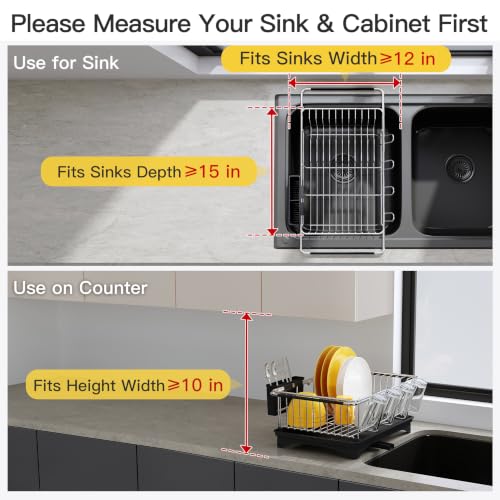 Image of JASIWAY in Sink Dish Drying Rack with Drainboard and Utensil Holder