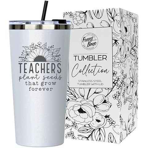 Teacher Gifts Coffee Tumbler Mug for Women - Must Have Cute Ideas for Teachers Appreciation Week, Birthday, Christmas, Best, Thank You, Valentines Day, Friend, Colleague, Sister - 22oz Glitter Painted Cover