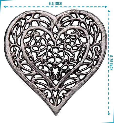 Comfify Cast Iron Heart Trivet - Decorative Cast Iron Trivet For Kitchen Or Dining Table - Vintage, Rusted Design - With Rubber Pegs/Feet - Recycled Metal - Rust Silver Black