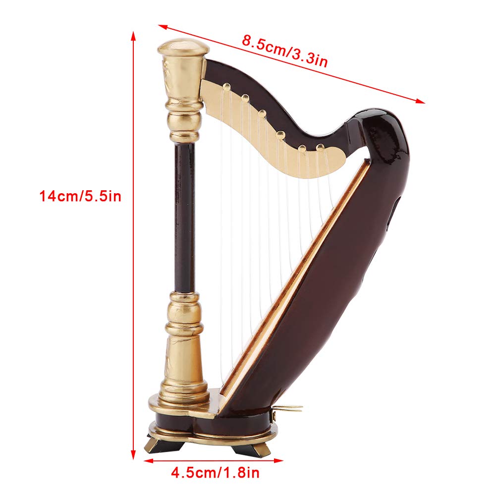 Mini Arpa in Legno, Ornamenti per Strumenti Arpa in Miniatura in Legno con Scatola Portaoggetti per Accessori Casa delle Bambole Doll