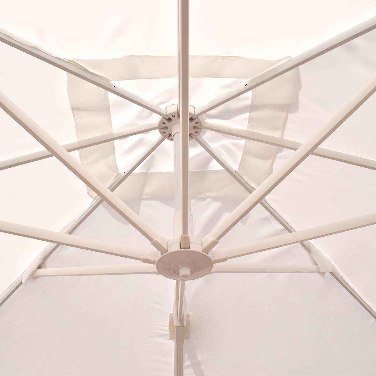 Yellowshop | Ombrellone decentrato braccio laterale in alluminio 3x3 o 4x3 mt con palo girevole telo con flap e Airvent GARDA Bianco (4x3 mt)