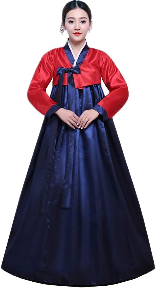 Korean Traditional Women's Hanbok Set Long Sleeve Colorful Dress Cosplay Costume