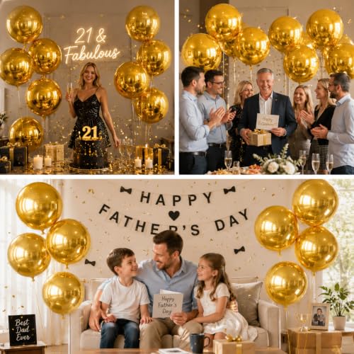 Image of 14 Pcs Gold Round Foil Balloons 22 /15 /10 4D Ball Balloons Metallic Golden Balloon Ornament Mylar Balloon Chrome for Graduation Birthday Wedding Anniversary New Year Disco Party Decorations