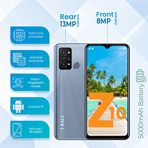 Image of IKALL Z10 Smartphone with Fingerprint Sensor (4GB RAM, 64GB Internal Memory) | Android 10.0 | (Grey)
