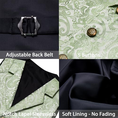 Image of Barry.Wang Mens Silk Lapel /Shawl Collar Vest Tie Sleeve Holder Set Formal /Casual Paisley Vests Wedding Tuxedo Waistcoat