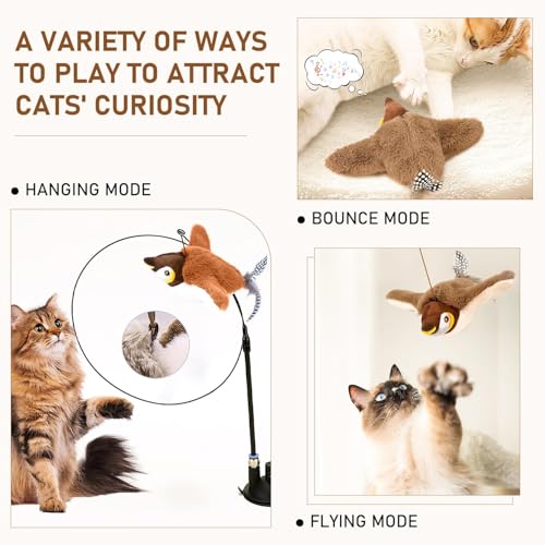 Vibbang Flapping Bird Cat Toy, Flying Bird Cat Toy, Cat Bird Toy, Interactive Cat Toy, Simulated Chirping Bird Cat Toy - Image 3