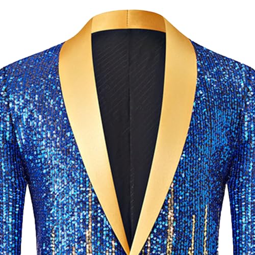 Men's Shiny Sequins One Button Shawl Lapel Suit Jacket Sequined Blazer for Dinner Prom Party Wedding2