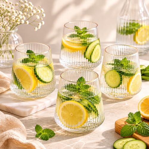 Image of bellemax 300ML Juice and Water Glass Stylish Crystal Highball Drinking Glasses, Medium Size Tumbler Glasses for Juice, Water, Milk, lassi, Cocktails and Sharbat (TR-15, 6 Count (Pack of 1))