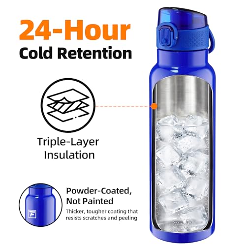 Image of Fanhaw 24 oz Insulated Water Bottle with Soft Silicone Spout Lid, Leakproof Stainless Steel Vacuum Bottle for School, Sports& Daily Use, Kids, Teens& Adults, Back to School Essentials (Klein Blue)