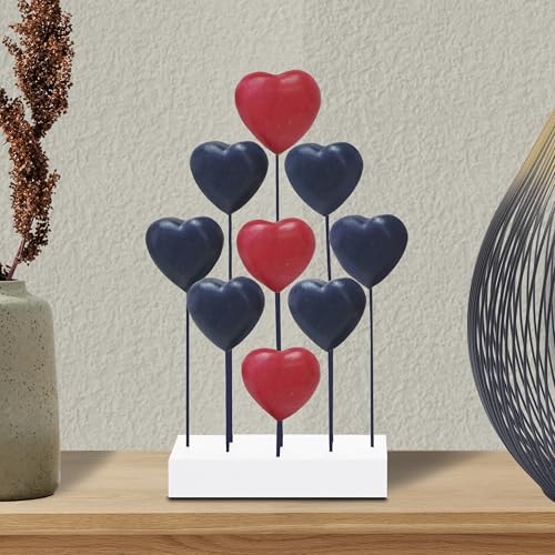 Decozen Handcrafted Solid Wood USA Colors Sculpture Valentines Day Gifts for Her and Him Mantel Fireplace Foyer Decor Tabletop Accent