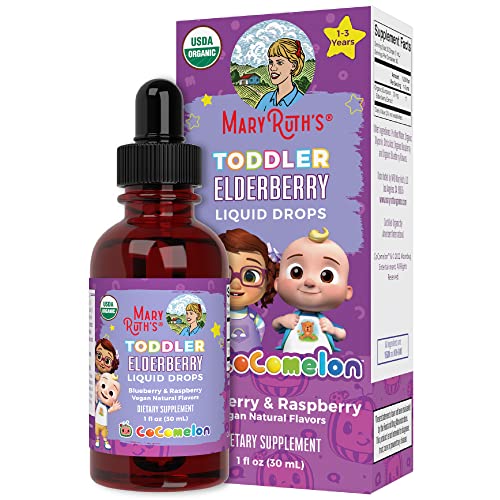 Maryruth Organics Herbal Supplement Drop, Immune Support, Pack Of 1, Usda Cocomelon, Elderberry, Black Liquid, Blueberry Raspberry, Kids Ages 1-3 Years, Vegan, Non-Gmo, 1 Ounce #TOP10