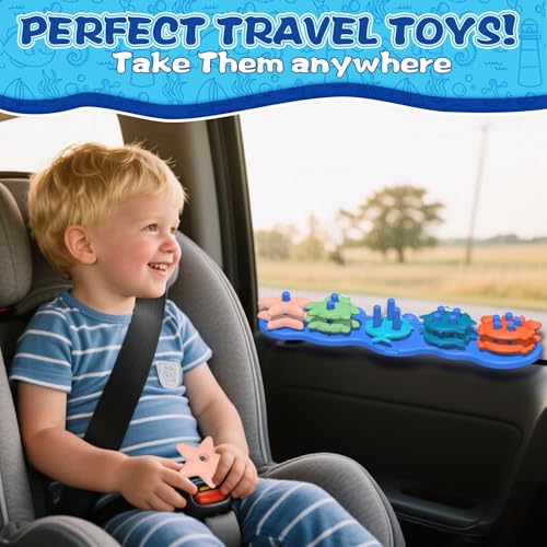 Toddler Bath Toys, Premium Silicone Mold Free Ocean Animal Shape Sorting & Stacking Baby Bath Toys, No Hole Bathtub Floating Toys Gift for Boys Girls, Early Learning Sensory Water Toys, Bathtime Fun - Image 6