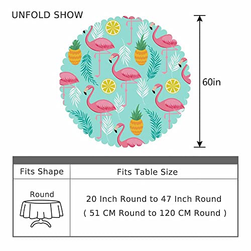 Aoyego Flamingo Pink Table Cloth Pineapples Lemon Tropical Leaves Exotic Summer Round Tablecloth 60 Inch For Dining Room, Party, Banquet #TOP3