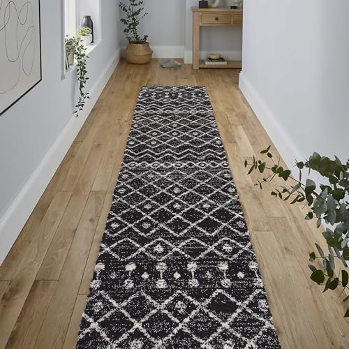 Image of JONATHAN Y Aksil Moroccan Beni Souk Black /Cream Runner Rug, 2x8, Bohemian, Scandinavian, Easy-Cleaning for Living Room, Bedroom, Kitchen, Pet Friendly, Non-Shedding (MOH208E-28)