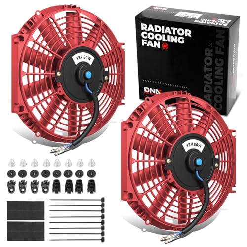 DNA MOTORING 10 Inch High Performace Electric Cooling Slim Radiator Fan with Mount Kit, Red, 2PCS, RAF-10-RD+FMK-X2