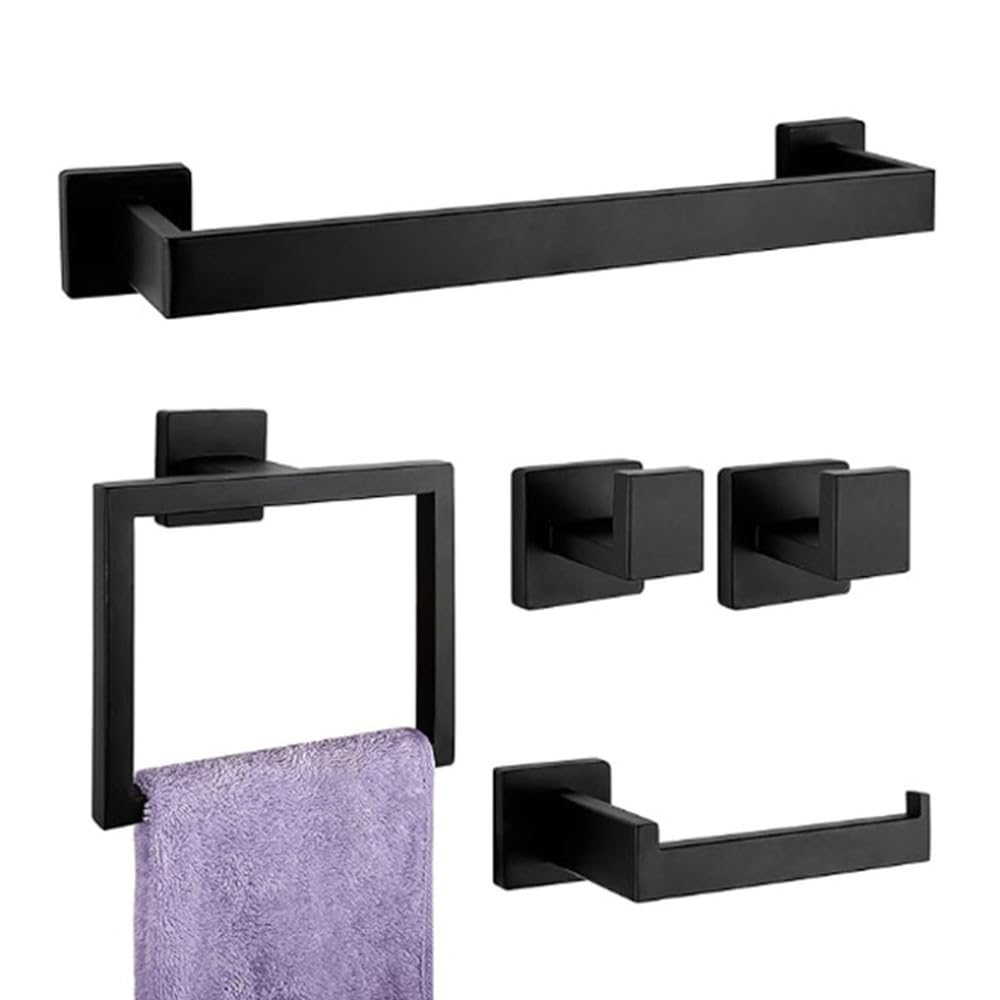 VVW&LIU Stainless steel towel rack set, square towel bar bathroom paper rack bathroom pendant,Black