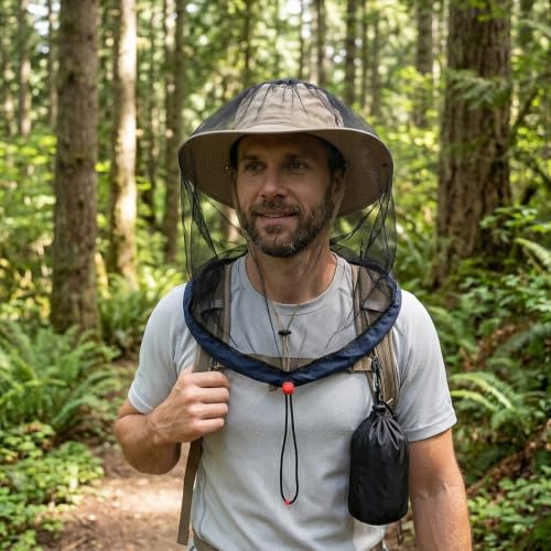 Mosquito Head Net, Red para Cabeza con Malla Ultra Fina, Protección para Actividades al Aire Libre como Camping, Senderismo, Pesca y Jardinería, con Bolsa de Almacenamiento Incluida miniatura 5