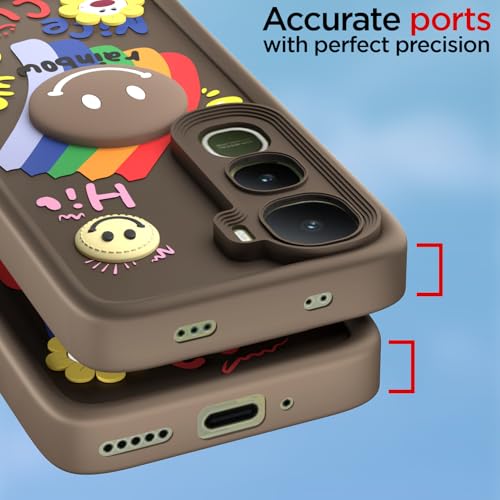 Image of Pikkme Back Cover for Vivo Y400 5G | Soft Silicone| Cute Rainbow Smile & 3D Cartoon Flower Design | Shockproof Raised Camera Protection Bumper Case (Brown)