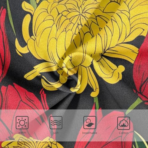 Cotton Toddler Underwear Floral Red Tulips Yellow Chrysanthemums Black Girl Panties Cute Fancy Briefs Undies Kids 2t3