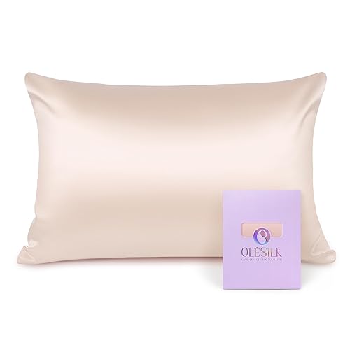 OLESILK Federa 100% Seta, per la Cura dei Capelli e della Pelle, con Chiusura Lampo, 16 Momme, 1 Pezzo, Colore Pesca, 40 x 80 cm - 40x80cm - Colore Pesca