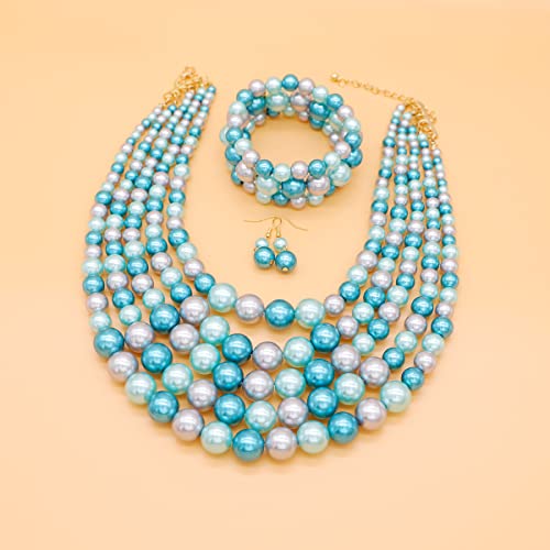 Faux Pearl Necklace Set - Multi Strand, Bib, Earrings & Bracelet - 1920s Costume Jewelry4