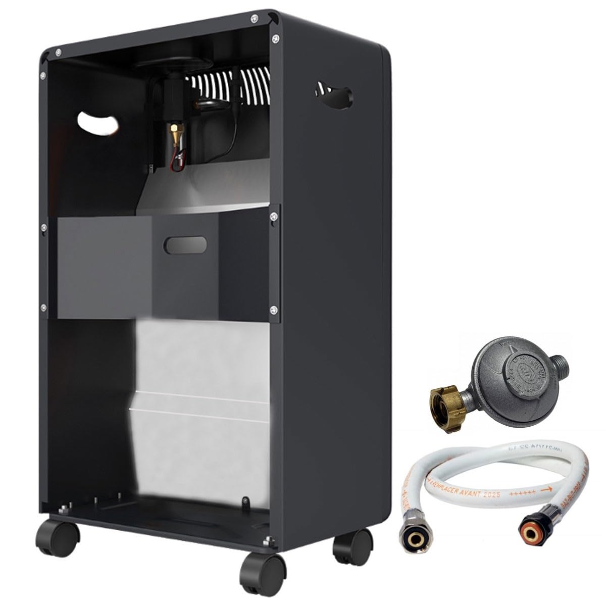 Chauffage d'Appoint Gaz Butane Infrarouge 4200W Noir 3 Niveaux Céramique 120m³ Allumage Piezo