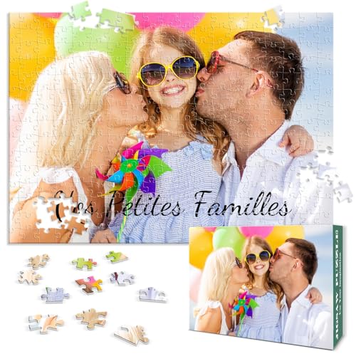 Puzzle Personnalisé Photo 120/200/300/500/1000 Pièces, Puzzle Personnalisable avec Texte et Fond Photo HD, Cadeau Fete des Meres Personnalisé, Idee Cadeaux pour Noël...