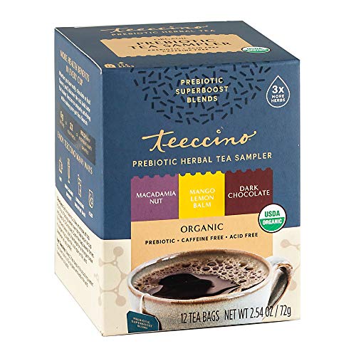 Teeccino Prebiotic Herbal Tea  Prebiotic SuperBoost Tea Sampler  Support Your Probiotics with Vegan GOS & Organic XOS For Good Gut Health and Regularity, 12 Tea Bags