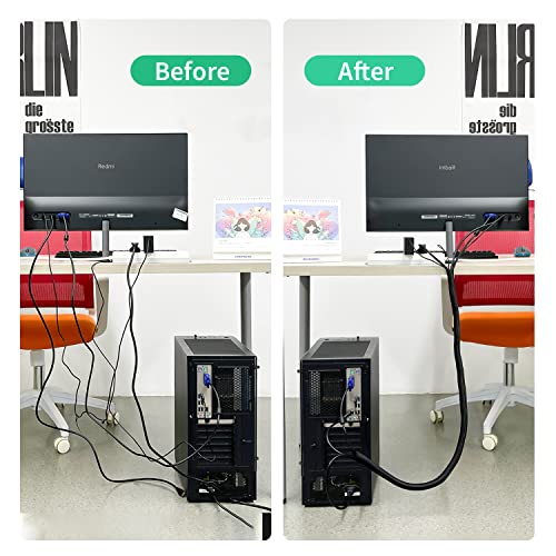 Image of shinfly 13 mm - 3 m Cable Sleeve, Self-Closing Black, Cable Management, Flexible Cable Duct for TV and Computer, Hidden Cable Protection and Cable Management