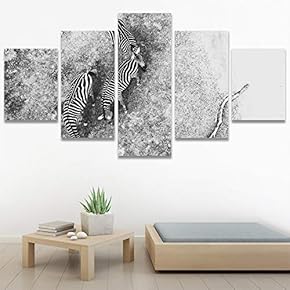 SIGNWIN 5 Panel Canvas Wall Art Animals Black...