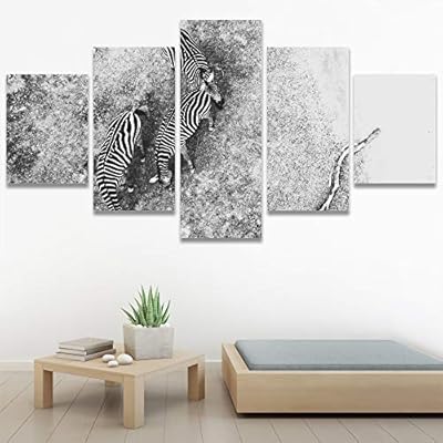 SIGNWIN 5 Panel Canvas Wall Art Animals Black...