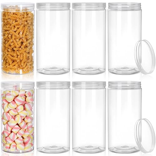 8 Pack 47 oz Clear Plastic Storage Jars with Lids, Airtight, Wide Mouth Pantry Canisters for Dry Food, Snacks, Spices, Nuts, Pasta - Large Reusable Food Grade Containers