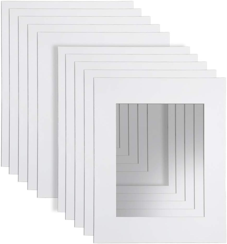 16x20" White Picture Mats with Core Bevel Cut Frame Mattes for 11x14" Pictures- Pack of 10