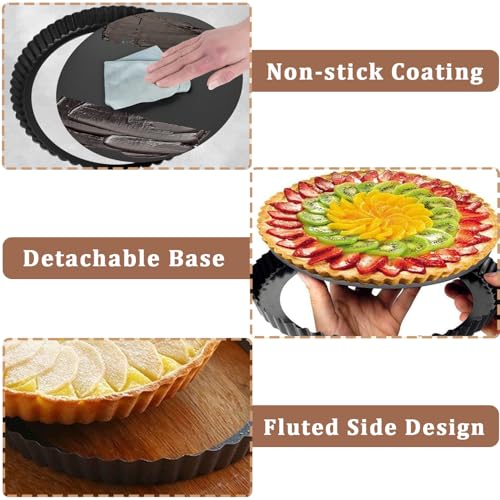 Quiche Pan 24cm/9 inch Flan Tins with Loose Base,Fluted Tart Baking Tins Flan Case Non-Stick Removable Bottom for Baking, Pie Dish, Tart Mould, Fluted Round Deep Flan Dish, Quiche Dishes (9 Inch) - Image 4