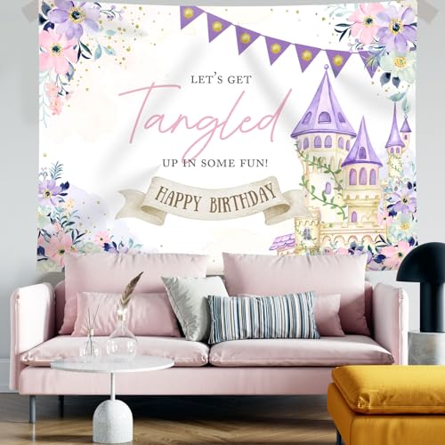 Fondo de cumpleaños con castillo y flores 7x5ft miniatura 4