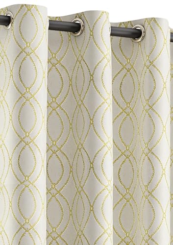 Image of Yellow Weaves 2 Pcs Jacquard Oval Eyelet Long Door Curtain - Perfect for Home, Office, Bedroom, Living Room & Balcony - 9 Feet (Golden)