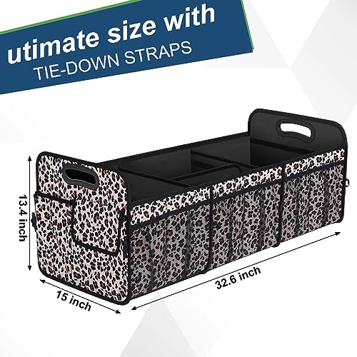 Image of Femuar Collapsible Trunk Organizer - 90L Large Capacity with 15 Pockets, Waterproof for SUV /Car /Jeep /Sedan, Extra Large Leopard Print