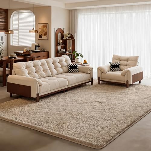 Tapete Premium Shag 5 x 8 Pies Beige Ultra Plush miniatura 3