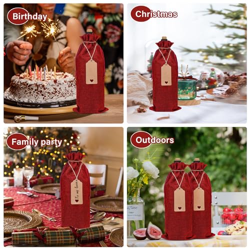 Evrwo Burlap Wine Bags 12 Pcs Wine Bottle Gift Bags Reusable Gift Bags With Drawstrings Tags & Ropes For Holiday Weedings Party thumb #6