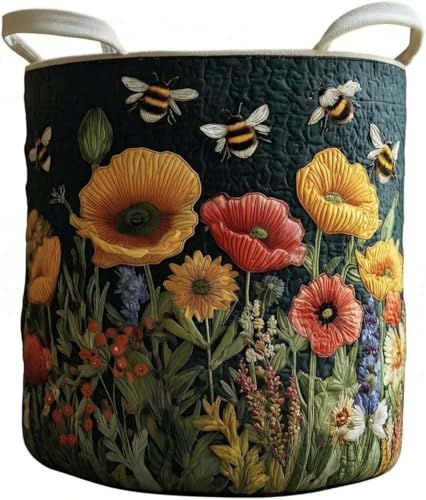 Image of Quilted Laundry Basket With Handles,boho storage basket,quilted basket
